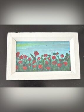 ACEO Original Painting Mini Art Framed 3.5”x2.5”Landscape Flowers